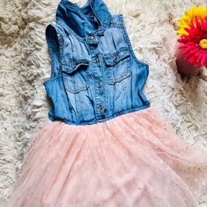 Girls 6x Jean/ Pink Star Tulle Dress